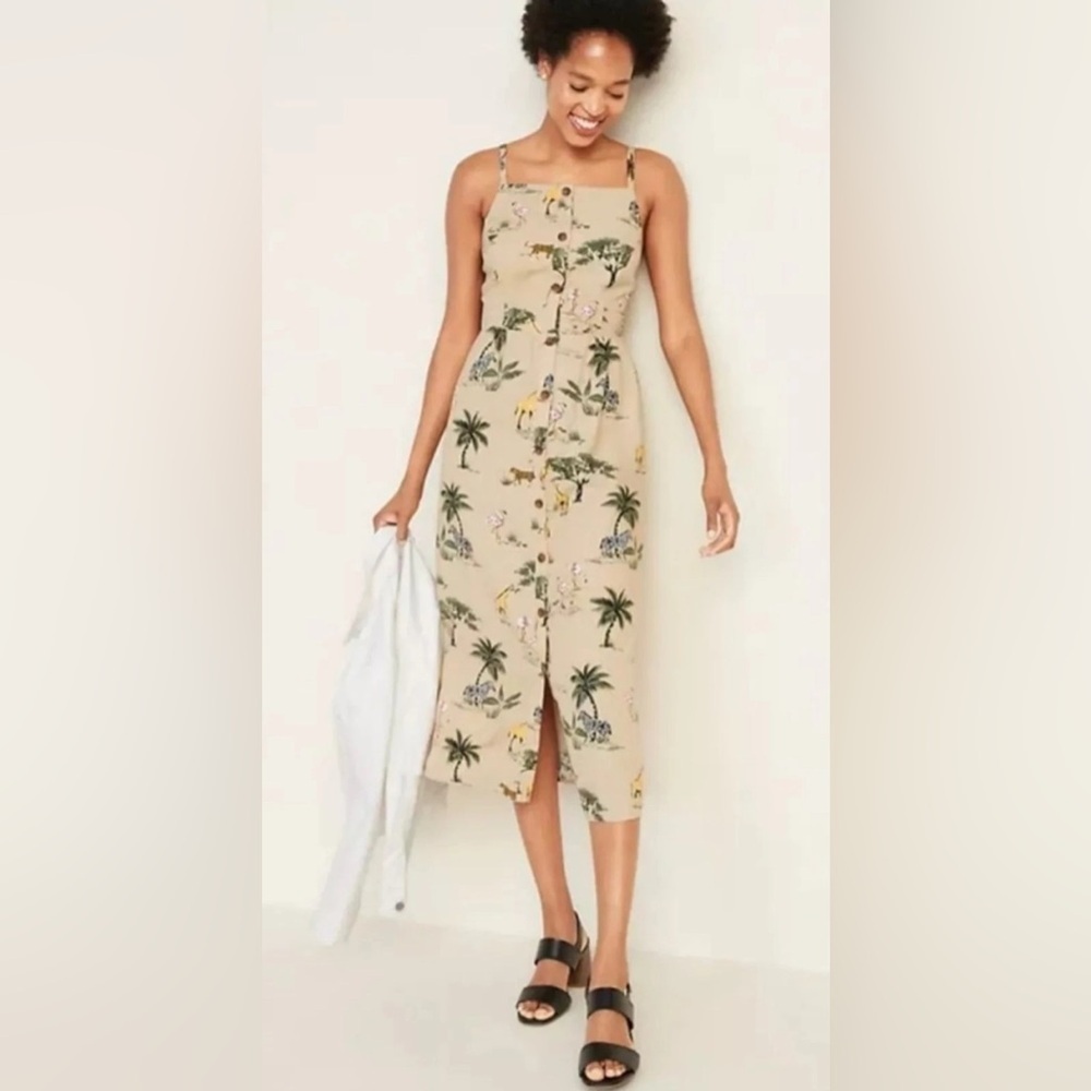 Old Navy Safari Animal‎ Print Midi Dress - Button down Size Small